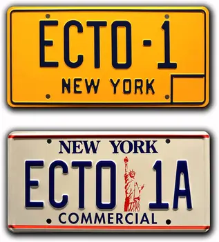 Ghostbusters 1 & 2 | ECTO-1 + ECTO-1A | Metāla Iedomība Prop numura zīme Combo 1